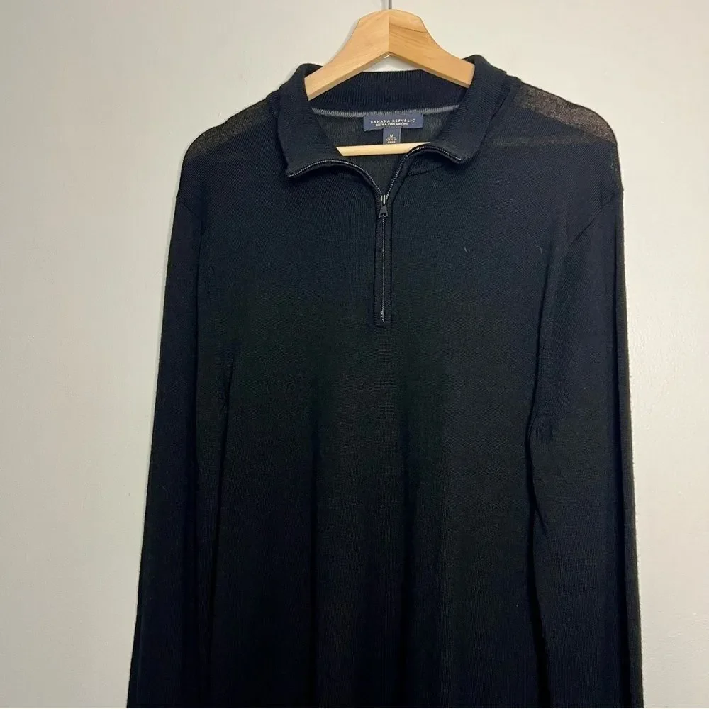 Banana Republic Black 1/4 Zip Wool Pullover Medium